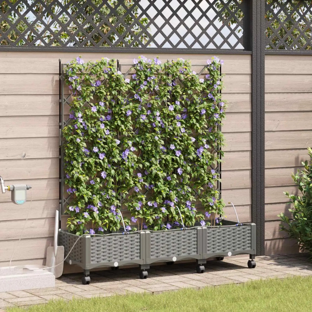 Vaso da Giardino con Irrigazione e Ruote 3 pz Grigio Chiaro PP 3423089