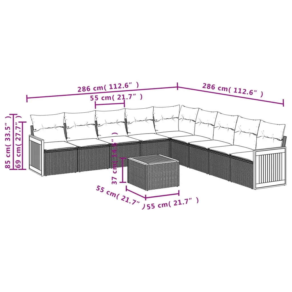 Set Divani da Giardino 10pz con Cuscini in Polyrattan Nero 3227742