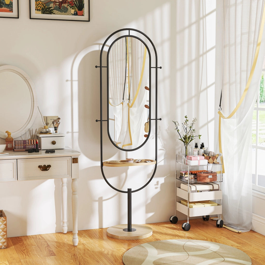 Specchio con ripiano e appendiabiti ¨C Zephmum ¨C Nero, metallo, 50x40x175.5 cm
