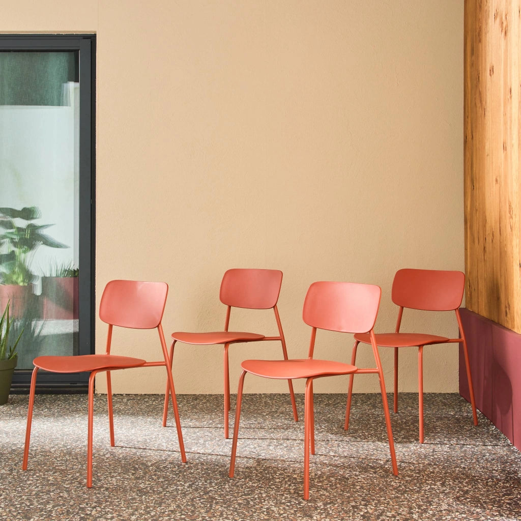 Set 4 sedie da giardino impilabili in acciaio, terracotta