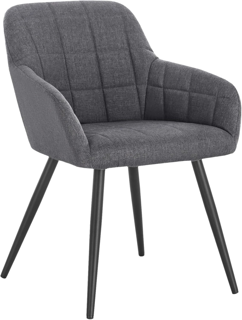 Sedia per Sala da Pranzo Imbottita, Poltroncina in Stoffa Lino,Sedia da Cucina con Braccioli e Schienale, Gambe in Metallo, moderne,Grigio Scuro, BH107dgr-1