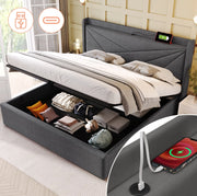 Letto matrimoniale 160x200 cm con contenitore; testiera con USB e Type-C; grigio