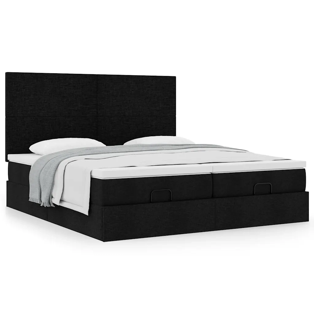 Struttura Letto Pouf con Materassi Nero 160x200 cm in Tessuto 3313666