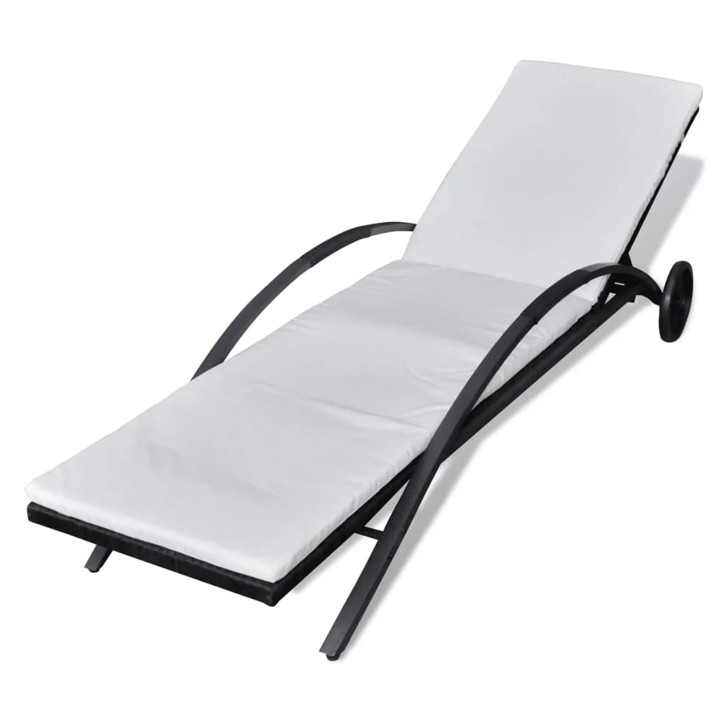 Lettino prendisole sedia a sdraio lettino prendisole letto da giardino mobili da esterno per patio con cuscino e ruote resina intrecciata nera 02_0012451