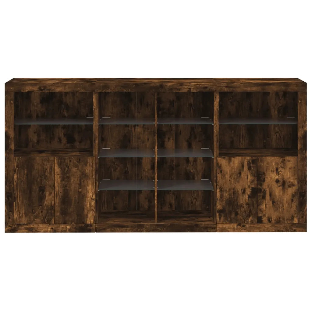 Credenza | Madia | Buffet da pranzo | Armadio da pranzo con Luci LED Rovere Fumo 202x37x100 cm