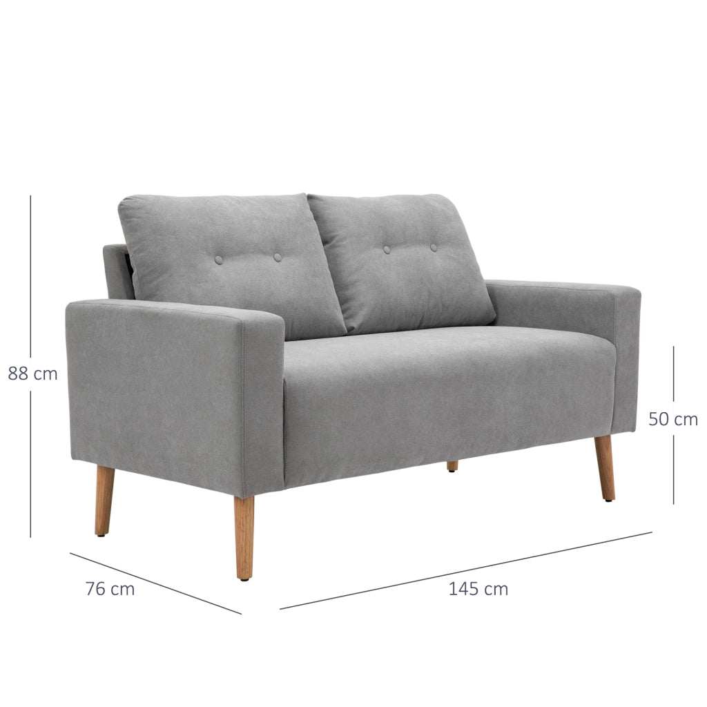 Divano 2 Posti Moderno Trapuntato in Tessuto e Legno ¨C Zephmum ¨C Grigio Chiaro 145x76x88