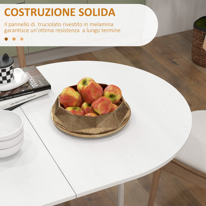 Tavolo Pieghevole da Pranzo 163x80x75 cm con 2 Ribalte Ovale in Legno Bianco
