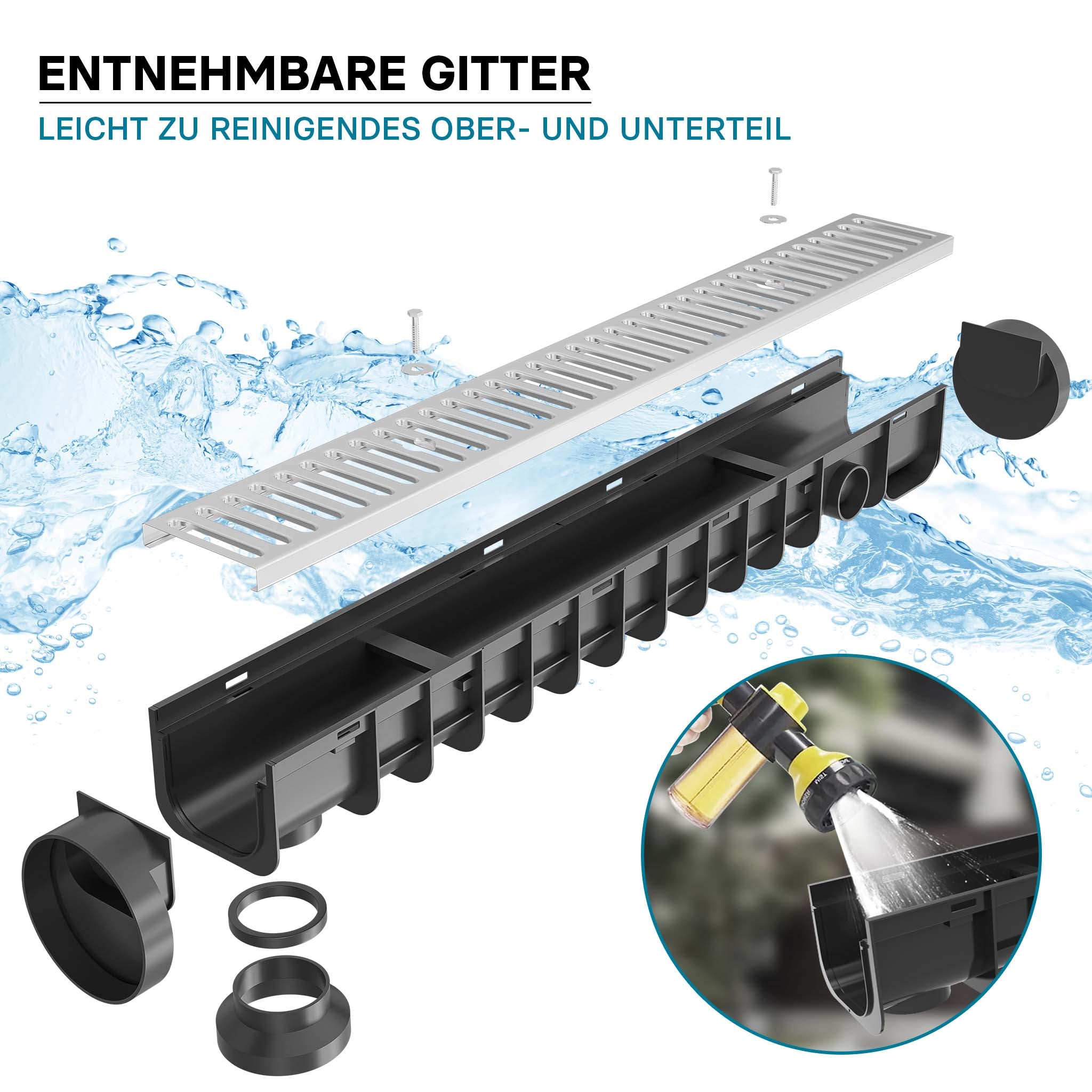 Canale di scolo 1m con griglia per scarico acqua 1,5t Canaletta di drenaggio