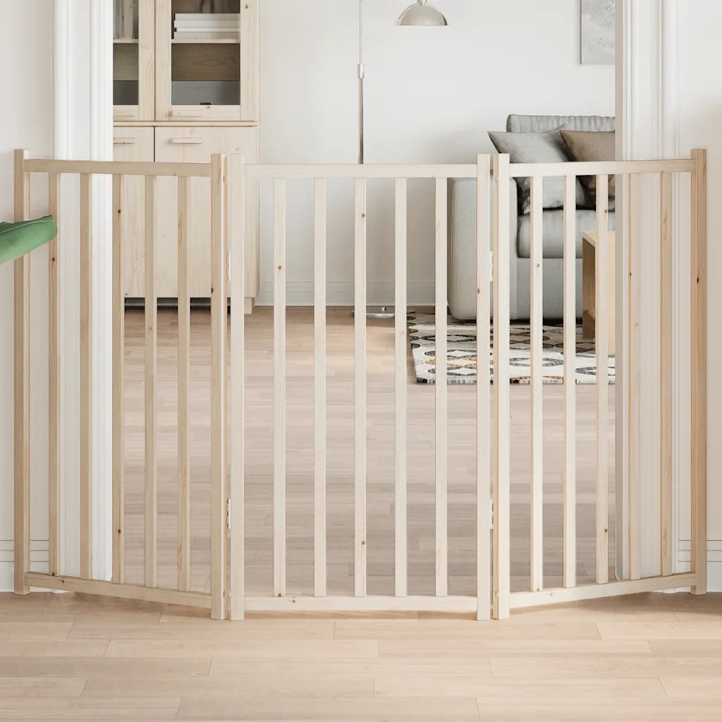 Cancelletto per cani pieghevole a 3 pannelli 150 cm in legno massello di abete 352270