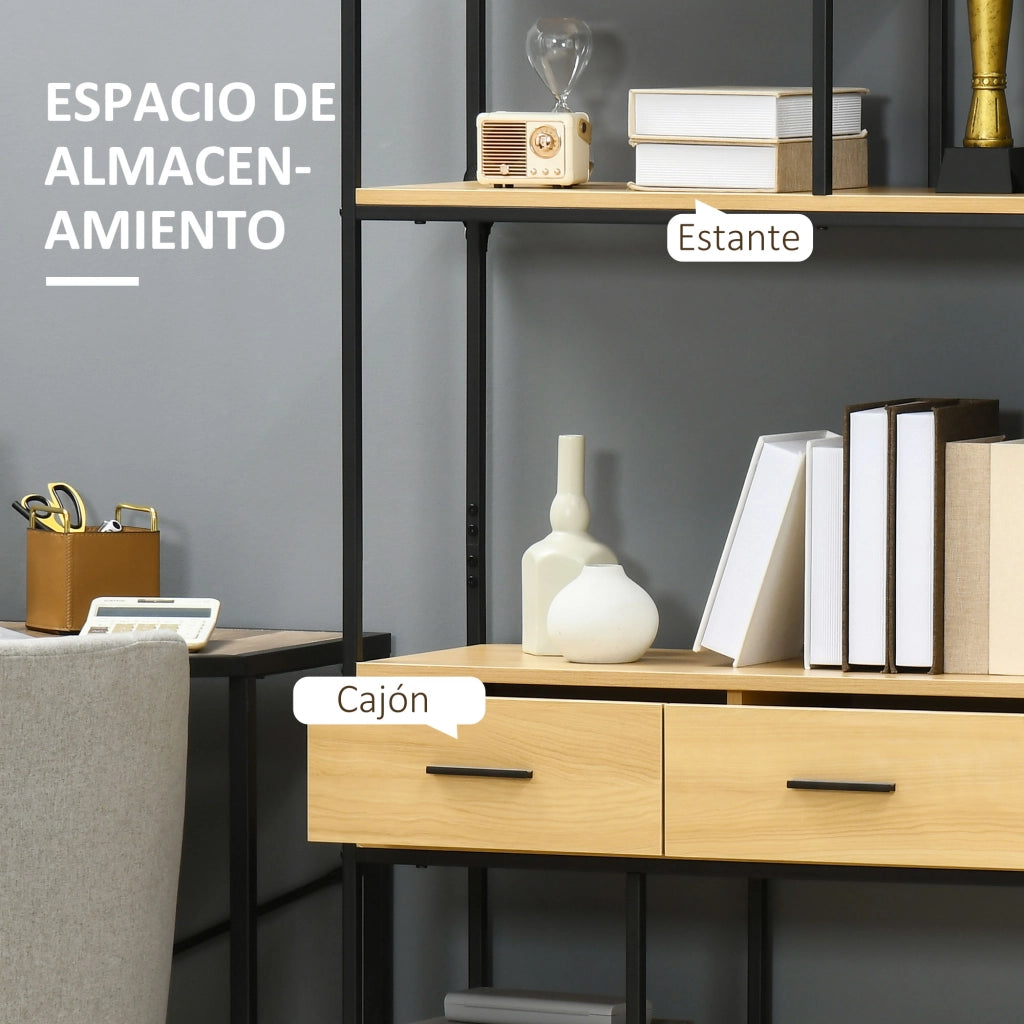 Libreria Scaffale 5 Livelli con 2 Cassetti in Metallo ¨C zephmum ¨C Rovere 80x30x170,5 cm