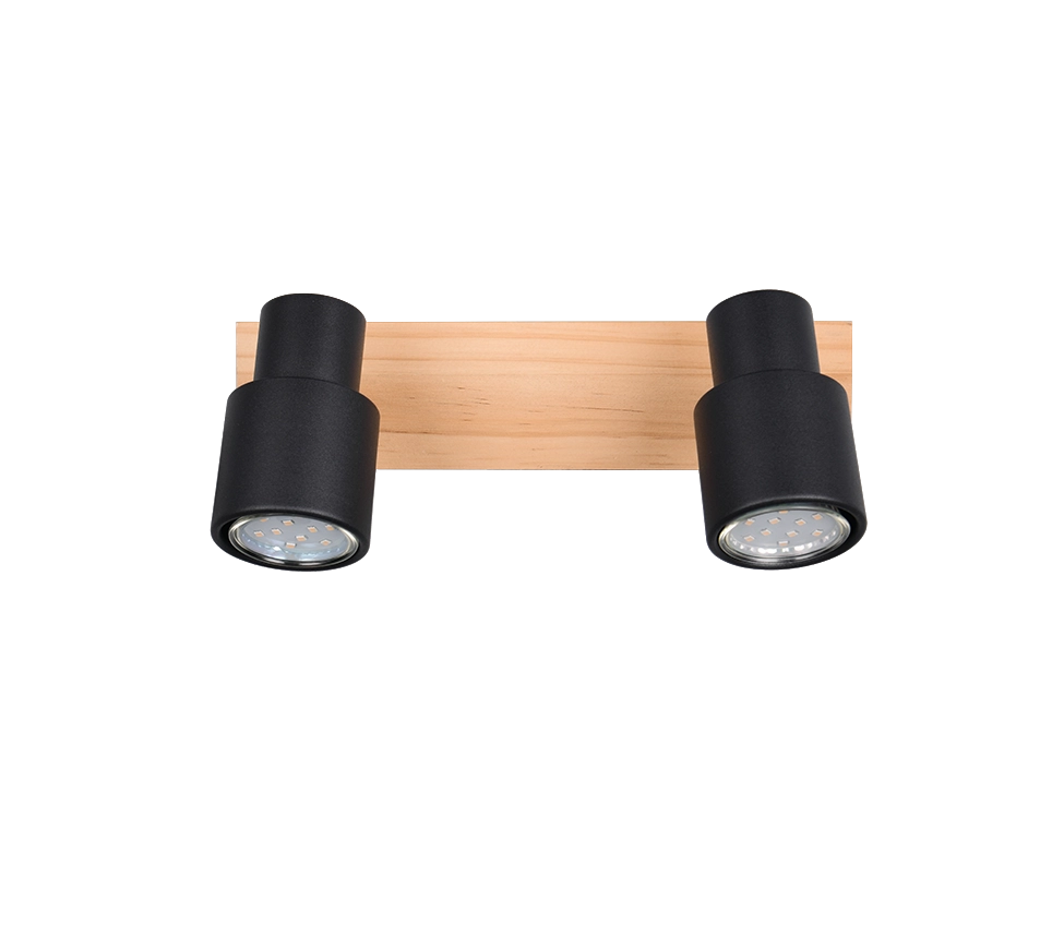 Barra 2 spots, metallo e legno, nero, L 31 cm, Pierre