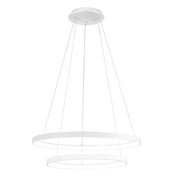 Krizia - Lampada a sospensione led doppia 88W dimmerabile - 6300lm, luce calda 3000K, anelli bianchi opachi, diffusore opale, IP20, d. 60+80 cm