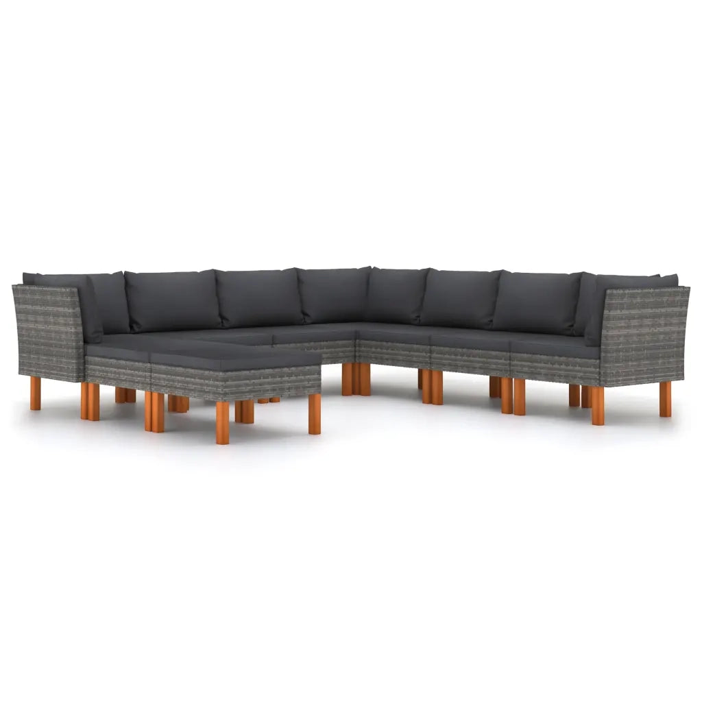 Set Divani da Giardino 9 pz con Cuscini in Polyrattan Grigio