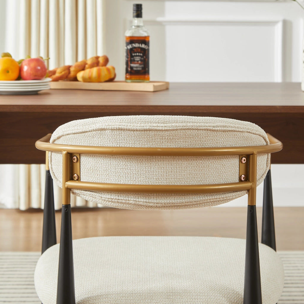 Sedia da pranzo set da 2 con piedini regolabili e braccioli, in Tessuto e Metallo Beige Nero Oro