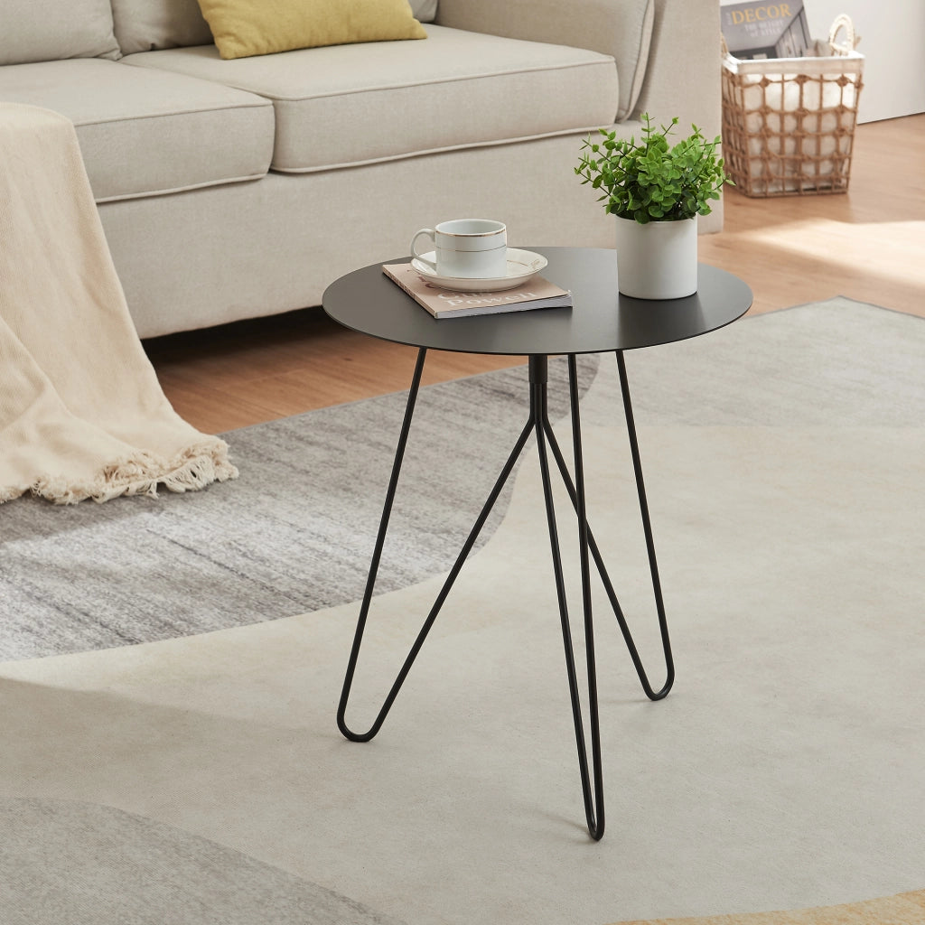 Tavolino Nopimi con Piano Rotondo e Gambe a Forcina 45 x Ø43 cm - Nero Opaco [en.casa]