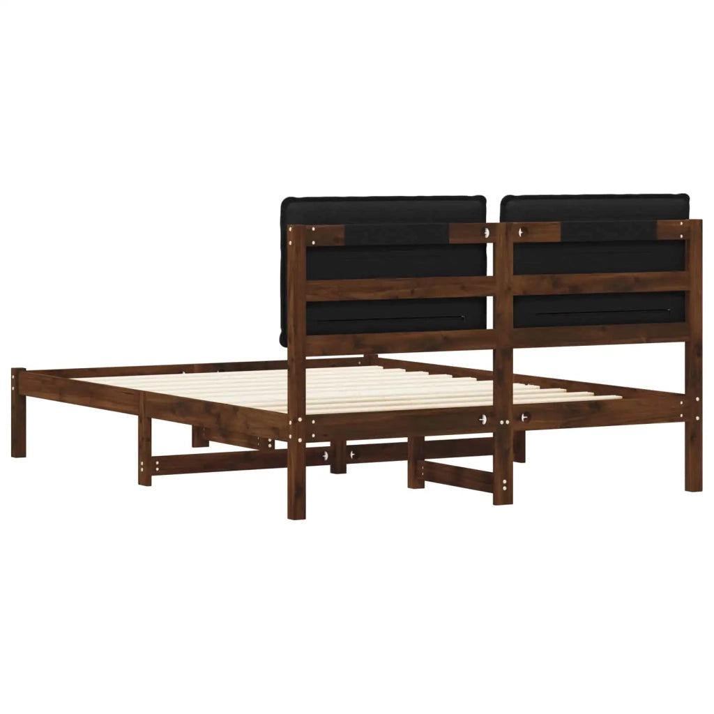 Letto con Testiera Rivestita Marrone scuro e Nero 135 x 190 cm 903918