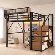 Letto a soppalco 140x200 cm con scrivania, LED e scaffale