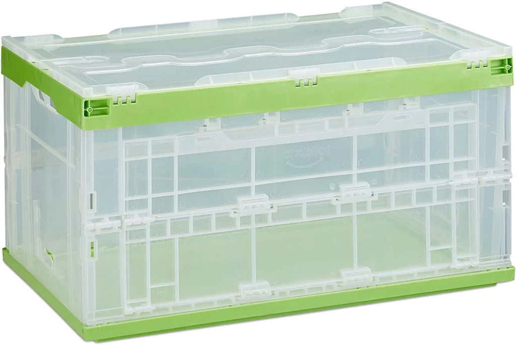Scatola pieghevole con coperchio contenitore di plastica per lo stoccaggio contenitore per il trasporto 60 litri verde 13_0000480