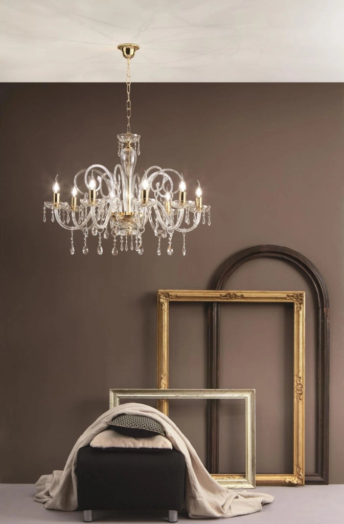 MARIA TERESA LAMPADARIO MT/8 L6 PASTORALE D.82CM ORO E TRASPARENTE 8 LUCI ATTACCO E14