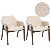 Set di 2 sedie da pranzo in tessuto bouclé marrone scuro e beige chiaro, con gambe in legno di gomma, stile retrò tradizionale