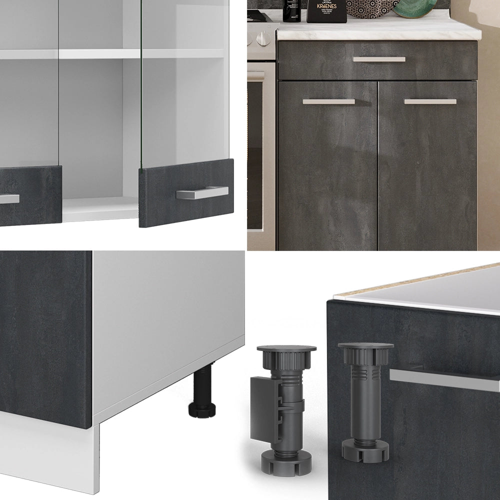 Cucina componibile R-Line Calce nera/Bianco 200 cm senza piano di lavoro Vicco