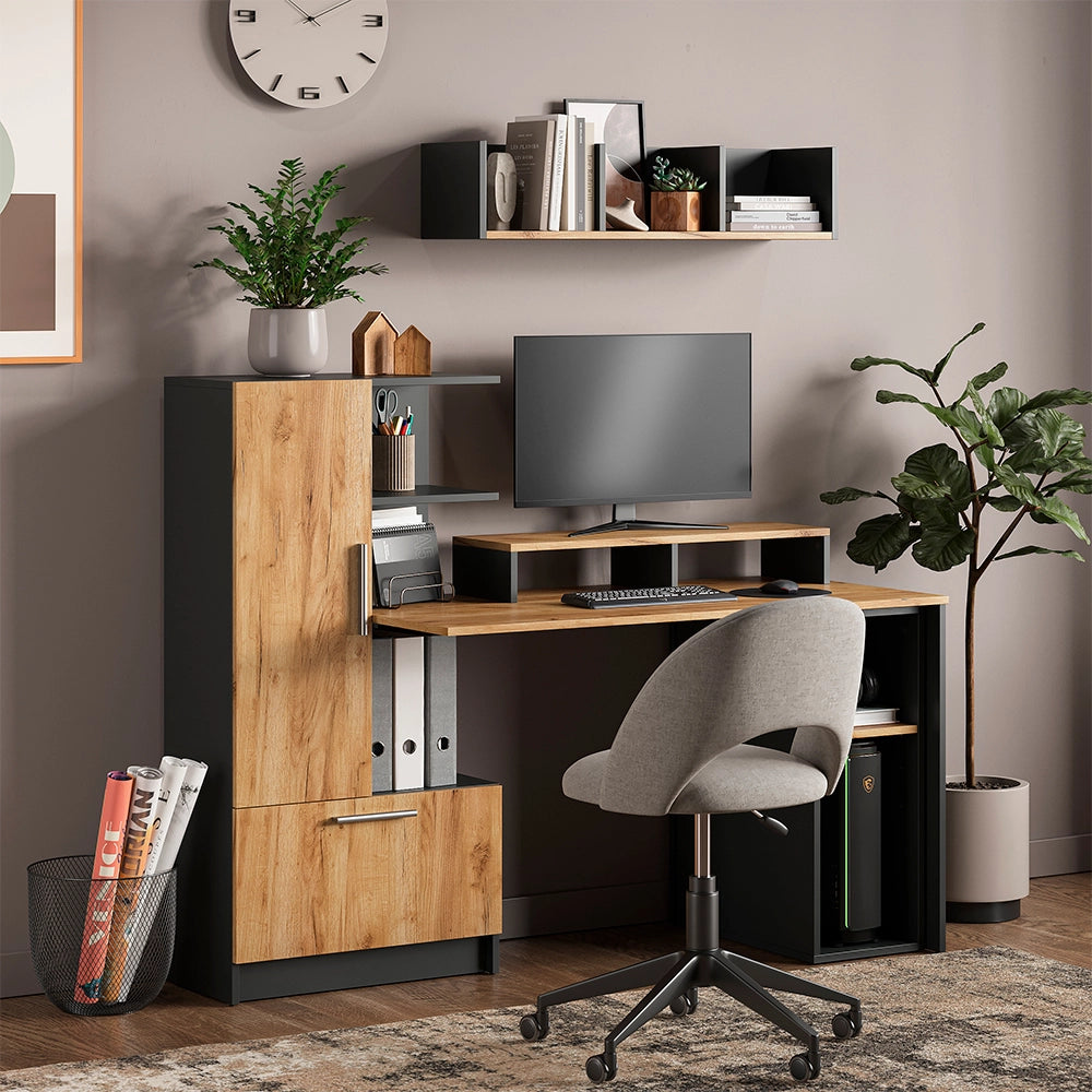 Set scrivania Tomy Antracite/Rovere dorato 150 x 59 cm Set di 4 Vicco