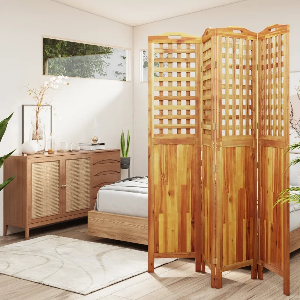 Divisorio Ambienti | Divider per stanze | Paravento a 4 Pannelli 162x2x180 cm Legno Massello di Acacia