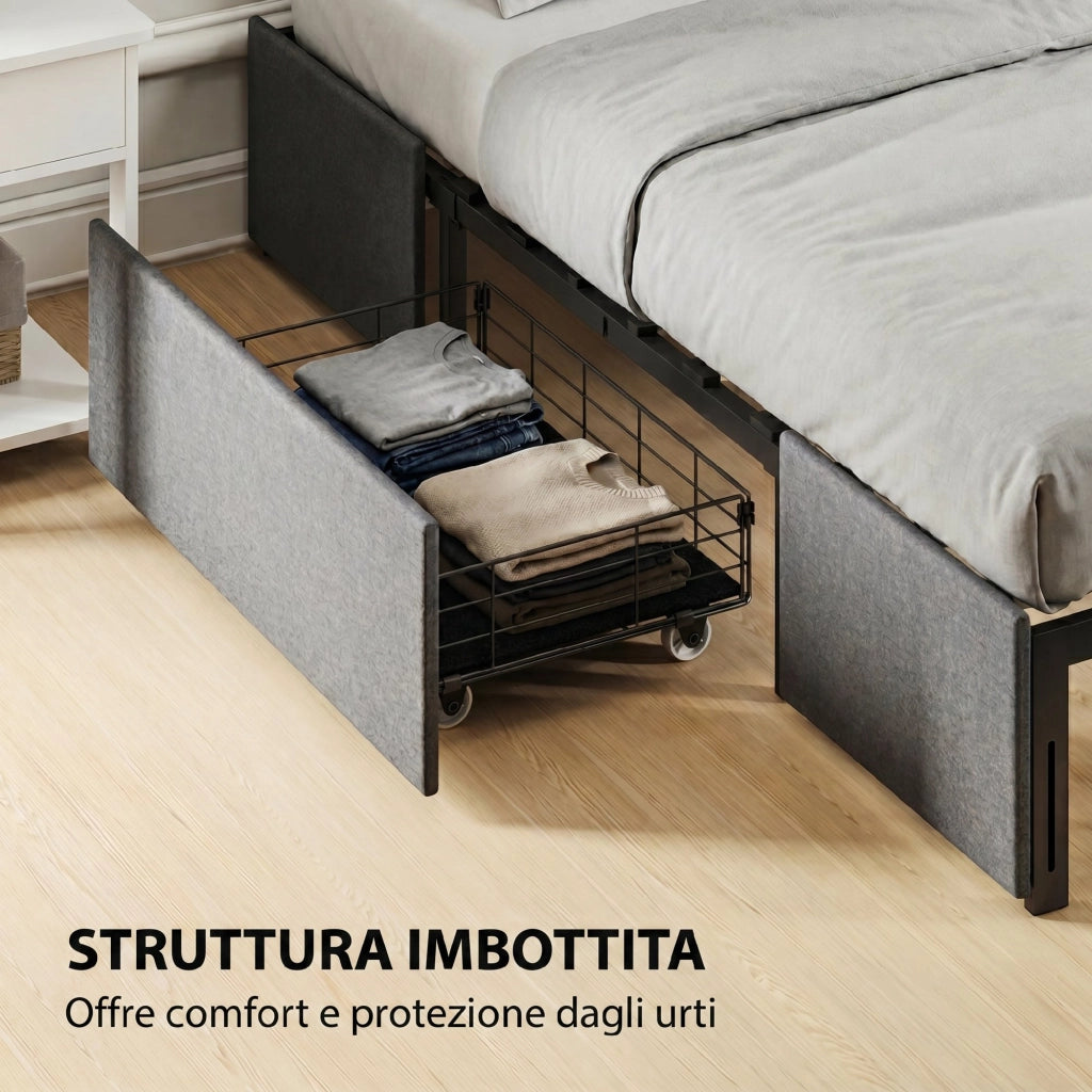 Letto Matrimoniale Contenitore in Legno con Doghe e Cassetti ¨C Zephmum ¨C Grigio 165x193x30 cm
