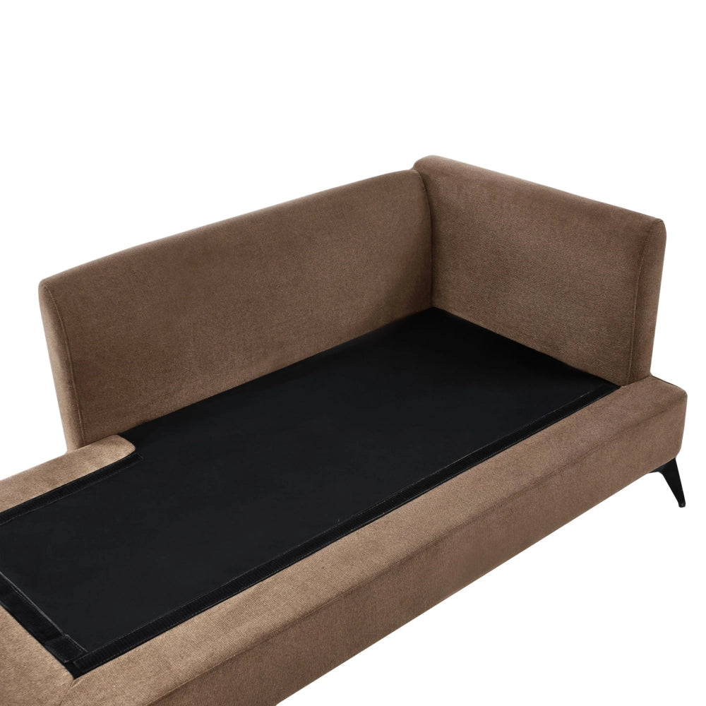 Chaise Lounge Marrone Rivestimento in tessuto poliestere lato destro con cuscino decorativo Gambe in metallo Soggiorno di design moderno