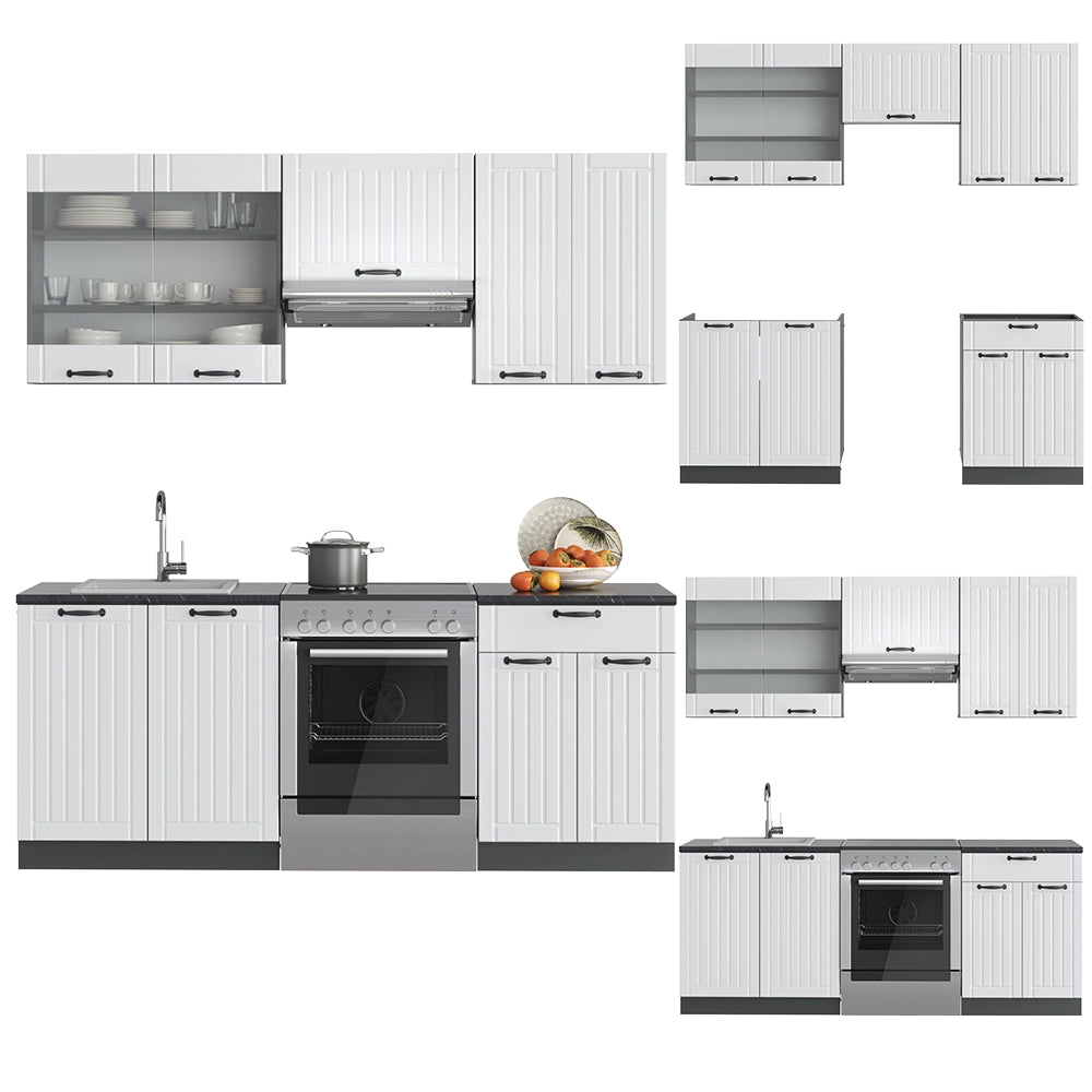 Cucina componibile Fame-Line Bianco rustico/Antracite 200 cm, PL Marmo Vicco