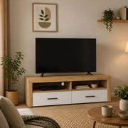 Lilazafa, Mobile Porta tv 2 Cassetti, 155x50x48h cm Bianco