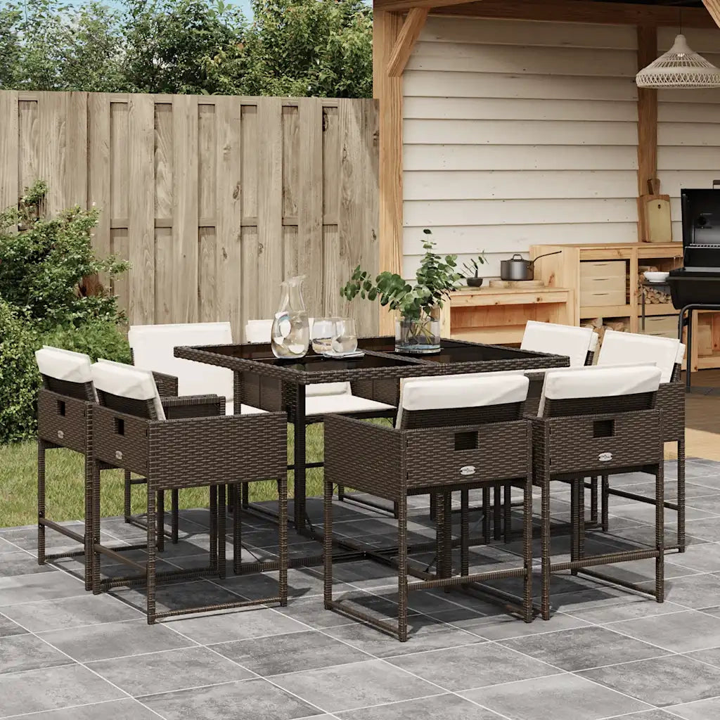 Set da Pranzo da Giardino 9pz | Set Salotto da Giardino con Cuscini Marrone in Polyrattan