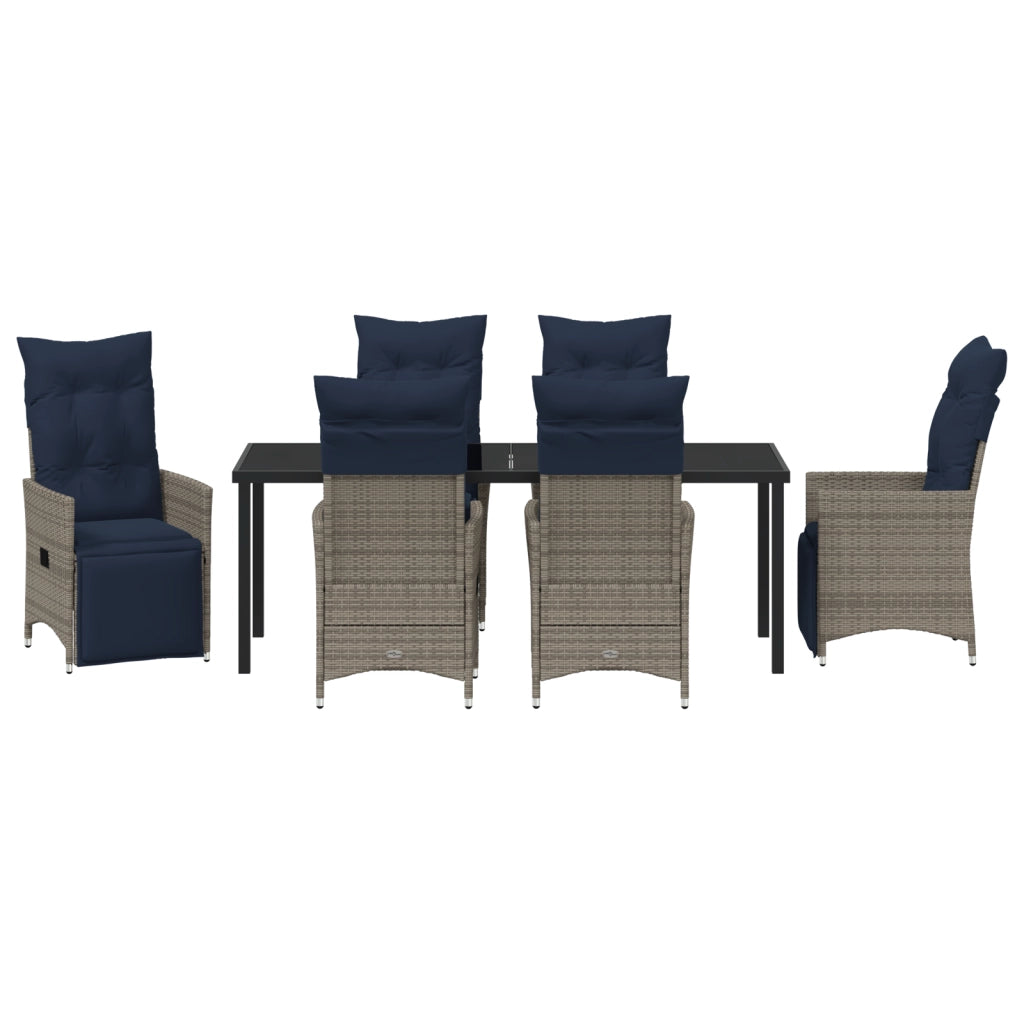Set da Pranzo Giardino 7 Pezzi con Cuscini Rattan Polipropilene Grigio