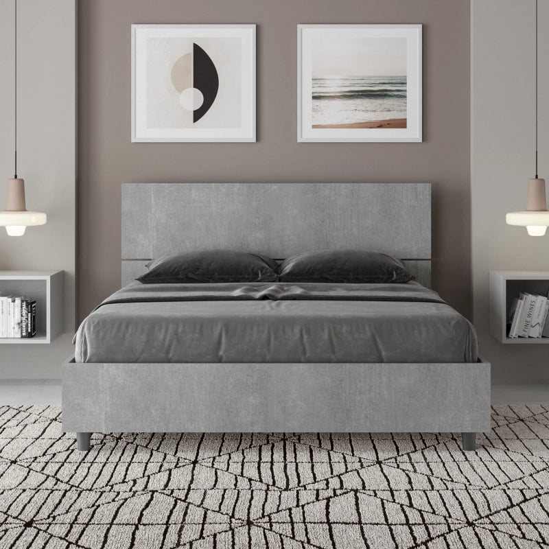 Letto Matrimoniale francese 140x190 cm testata inclinata Demas - Contenitore,Grigio