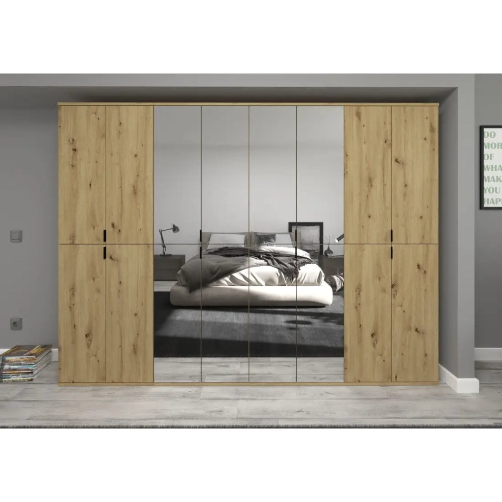 Armadio BODITE – 16 porte con specchi – Rovere chiaro