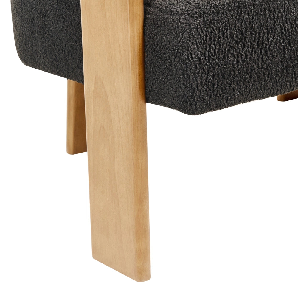 Divano a 2 posti Boucle nero e Marrone chiaro stile retrò gambe in legno