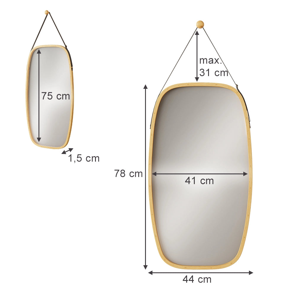 Vicco Specchio bagno Bambù 44 x 78 cm con cinturino regolabile