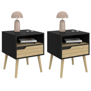 IDMarket - Juego de 2 mesillas de noche escandinavas HELSINKI de 1 cajón en negro y efecto haya
