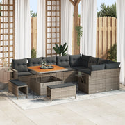 Set Divano da Giardino di 12 Pezzi con Cuscini Grigio Rattan Sintetico Acacia