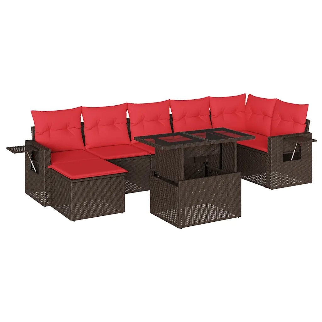 Set Divani da Giardino 8 pz con Cuscini Marrone in Polyrattan 3268064