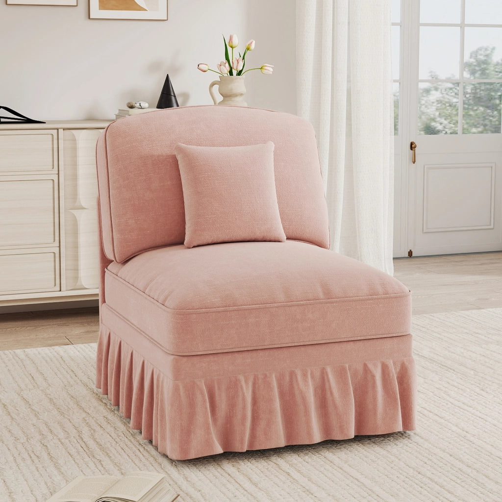 Divano cloud senza braccioli con rivestimento con balza rimovibile cuscino mobile in ciniglia rosa 79 × 75 × 23 cm