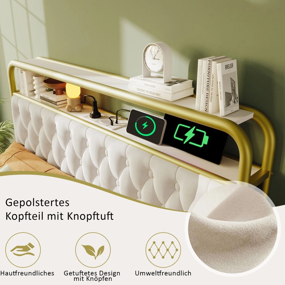 Letto Imbottito Matrimoniale con Cassetti e LED ¨C MINIMAL ¨C Velluto 140x200