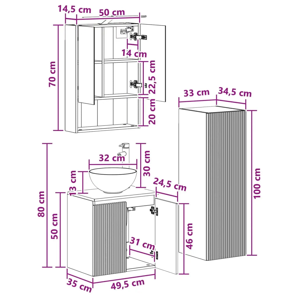 Set di mobili per il bagno 4 pcs Sonoma grigio 3407420
