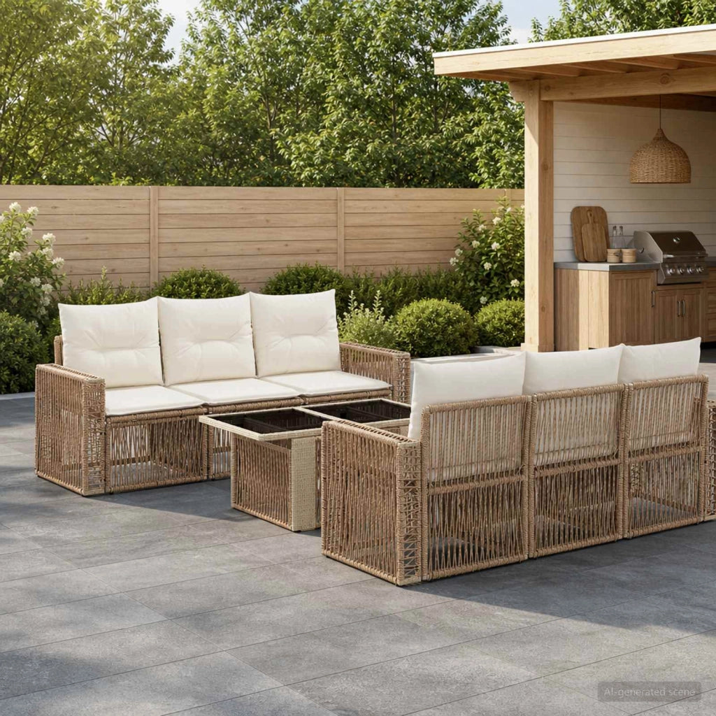 Set Divano da Giardino 7 pz Beige e Bianco Crema polyrattan 3436749