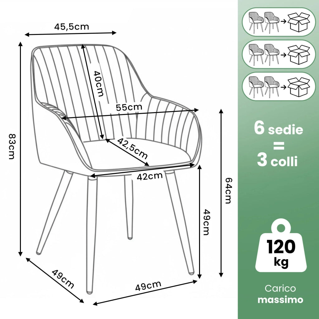 Set di 6 Sedie girevoli in velluto con cuciture TURNO Nero gambe nere