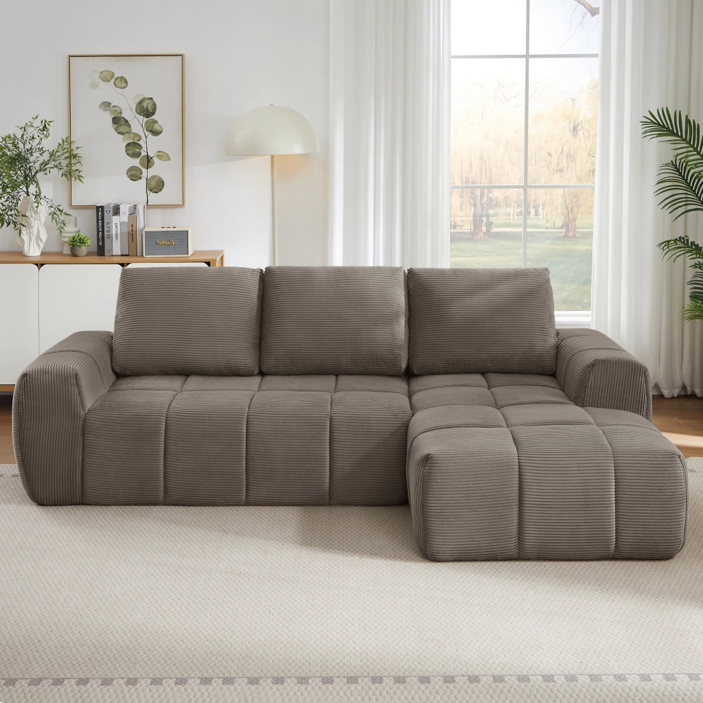Divano angolare con design segmentato trapuntato, supporto in schiuma e molle, senza montaggio, in velluto taupe