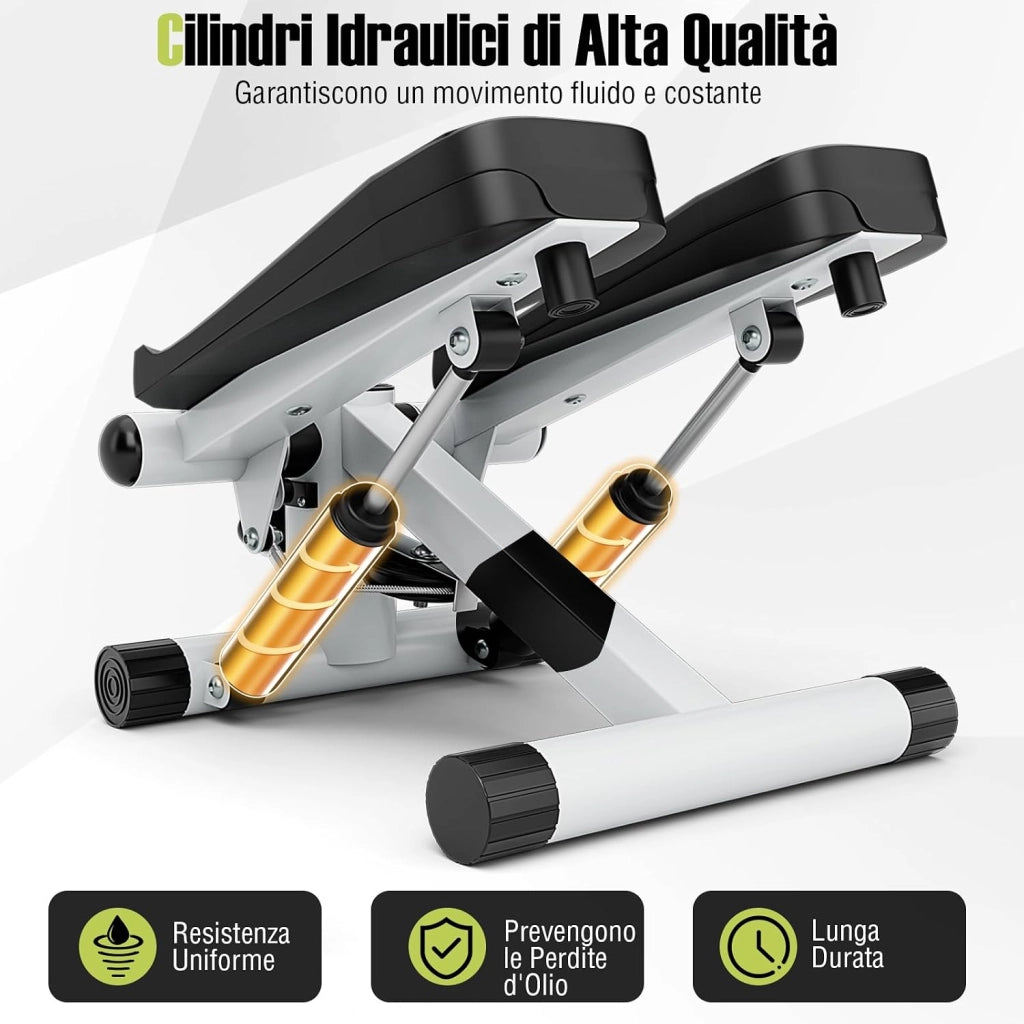 Mini Stepper per Esercizio a Casa, Stepper Idraulico con Fasce di Resistenza, Altezza Regolabile e Pedali Antiscivolo, Dispositivo per Allenamento Completo del Corpo