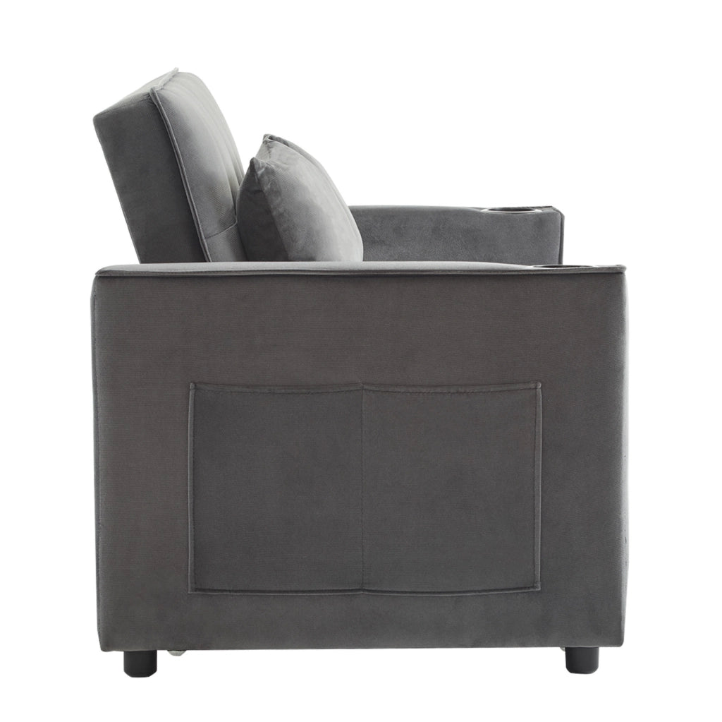 Divano letto 137x76.5x83 cm 3 in 1 con schienale a 3 posizioni in velluto grigio