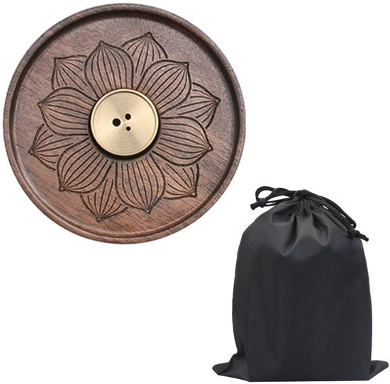 Supporto per Incenso in Legno con Fior di Loto - Supporto per Incensiere - Aspiratore di Asse - Diametro 12 cm - Materiale di Alta Qualità - Regalo Spirituale - Incensiere
