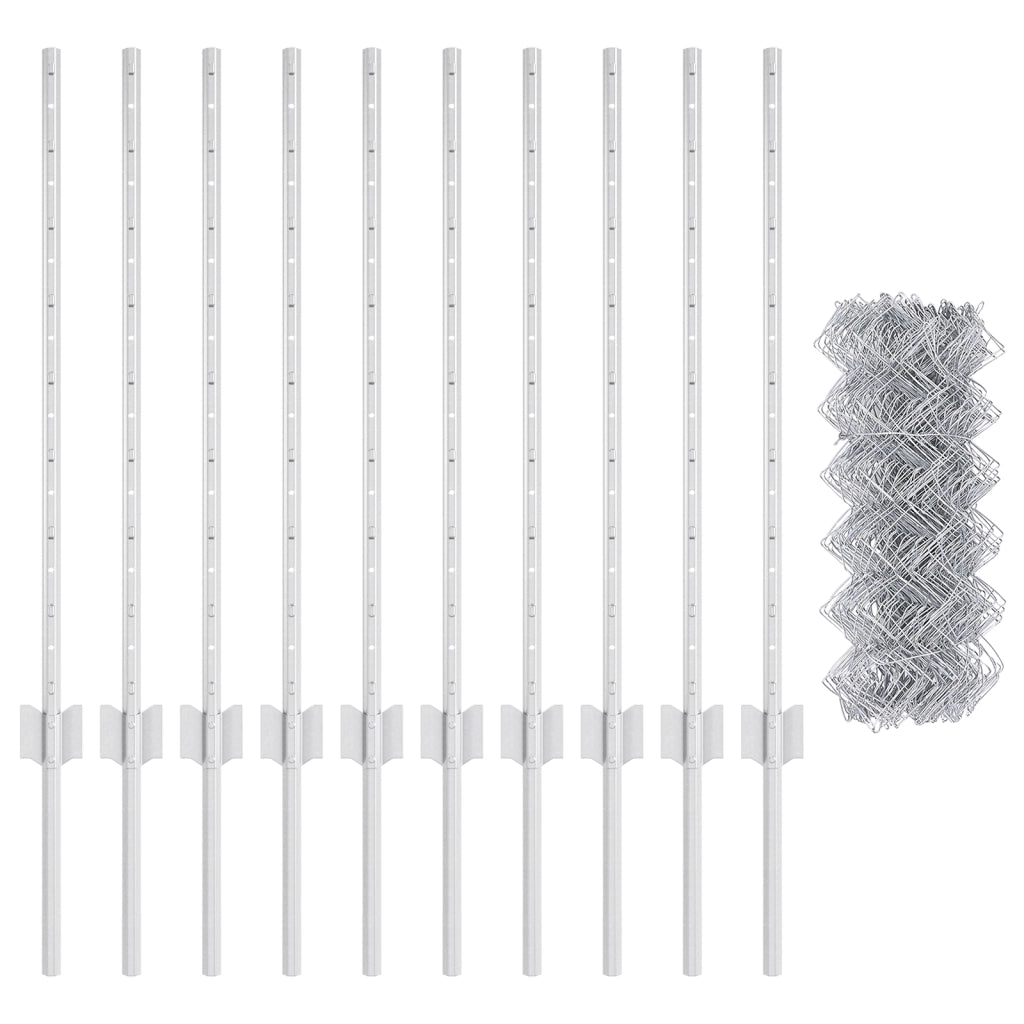 Recinzione a Maglie con 10 U Posts Argento 0.8x10 m Acciaio